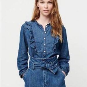 NWT J Crew Denim Ruffle Popover